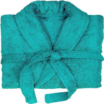 Shawl Collar Bathrobe With Hair Towel Wrap Teal